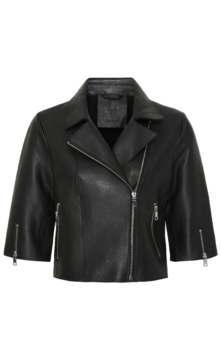 Notyz Jakke - Cropped Jacket - Black w. Shiny Silver acc.