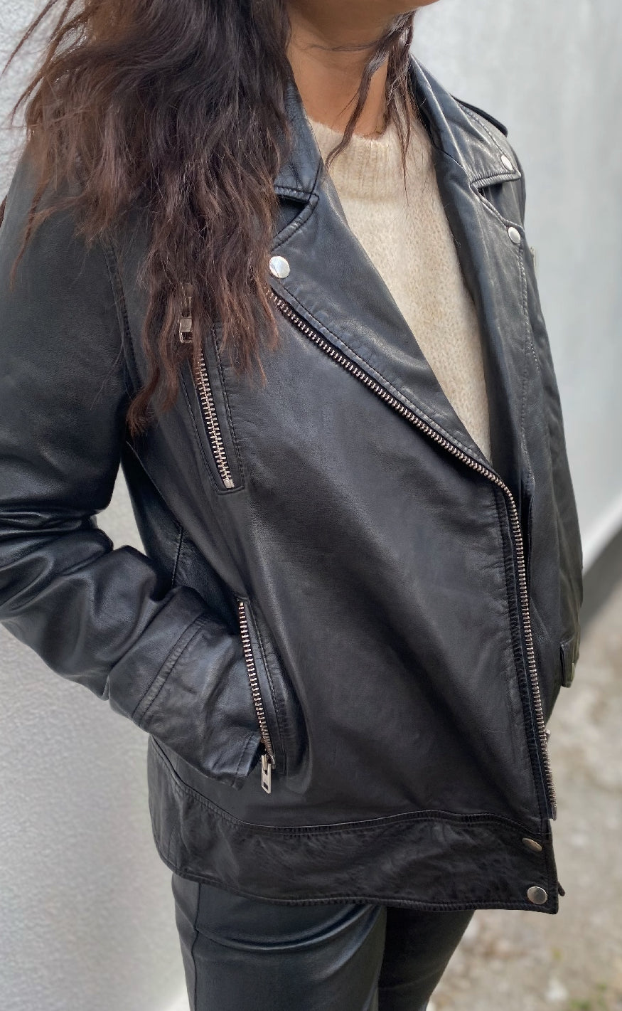 Notyz Jakke - Oversized Biker - Grey w. Silver acc.