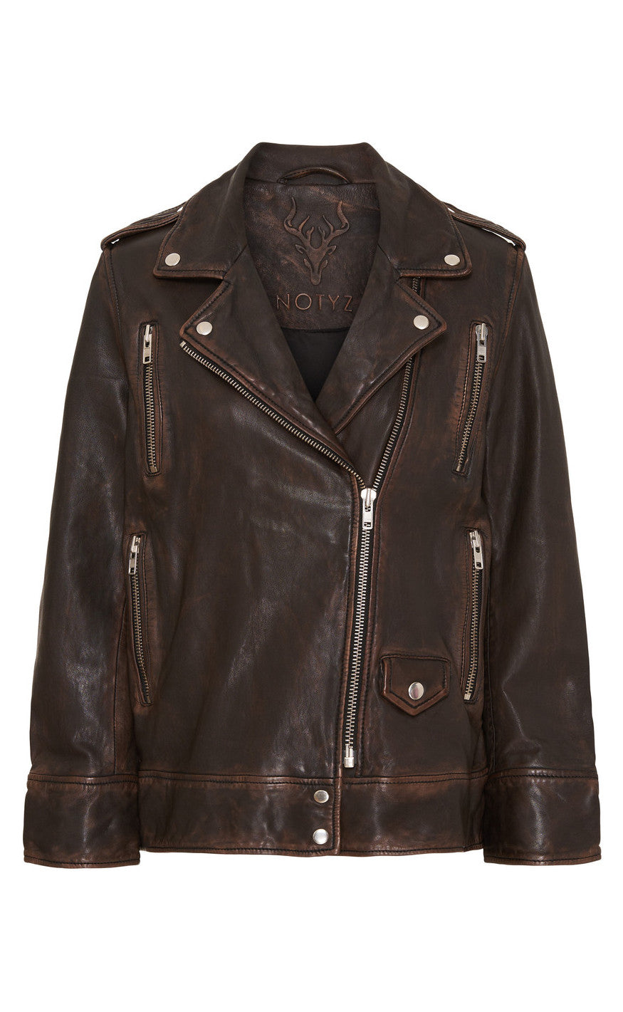Notyz Jakke - Oversized Biker - Walnut w. Silver acc.