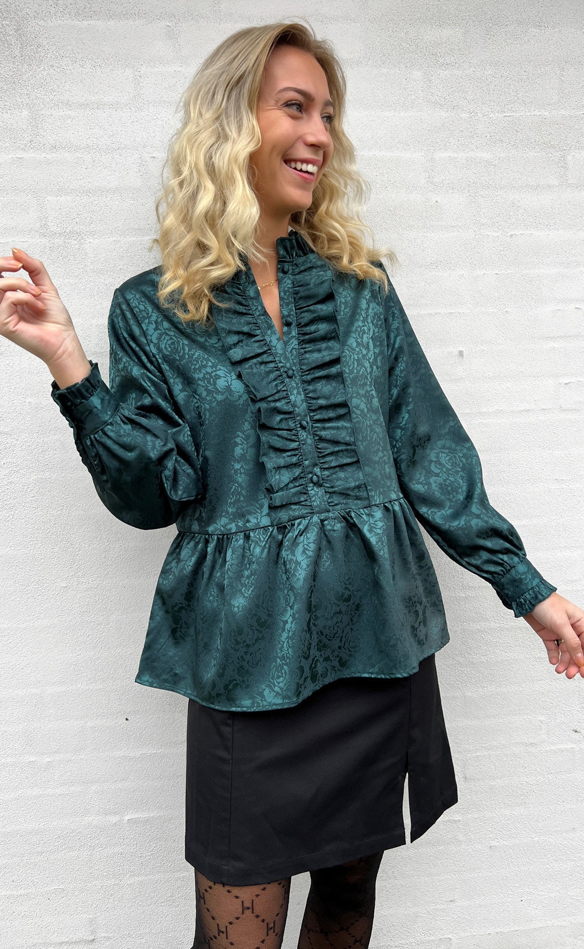 INA Copenhagen Skjorte - Evie - Dark Green Flower
