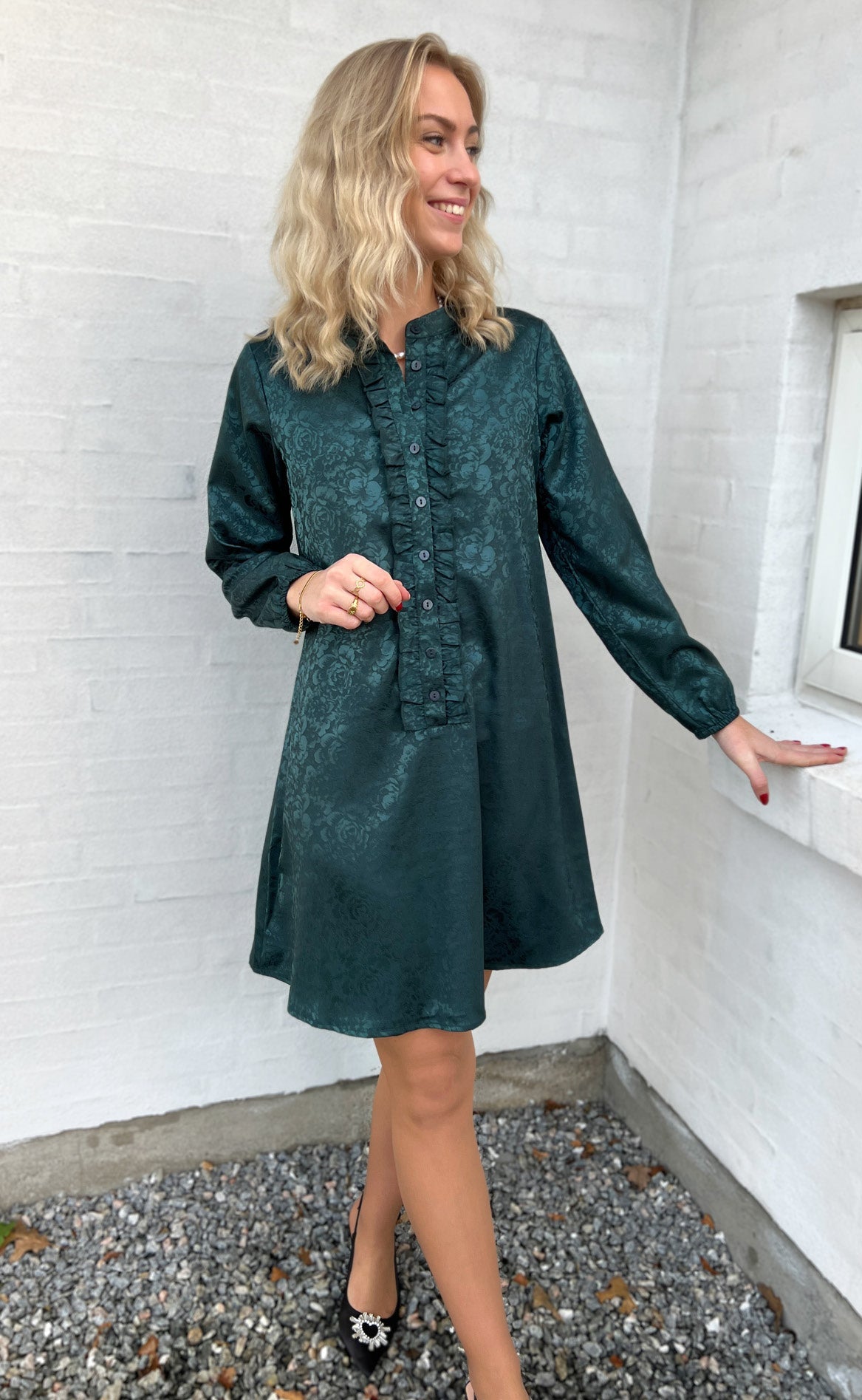 INA Copenhagen Kjole - Florina - Dark Green Flower