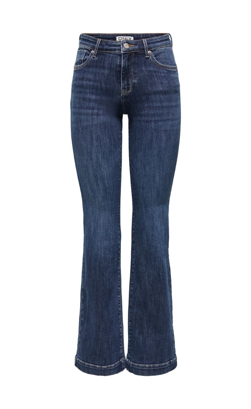 ONLY Bukser - Power Mid Flared Pushup - Dark Blue Denim