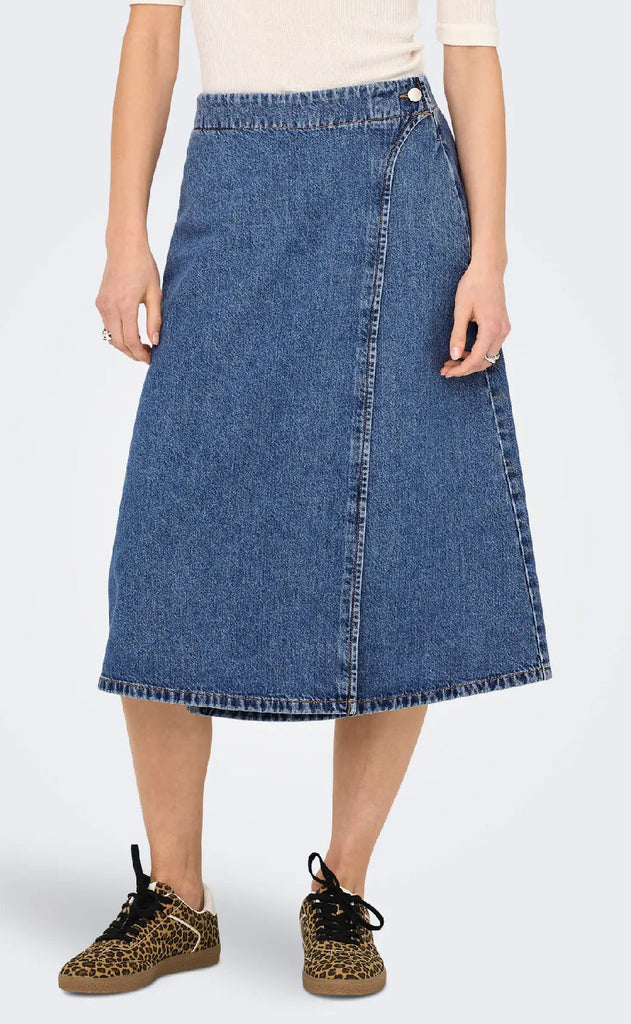ONLY Skjørt - Thea Wrap Midi - Medium Blue Denim