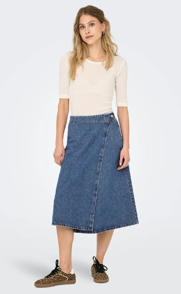 ONLY Skjørt - Thea Wrap Midi - Medium Blue Denim