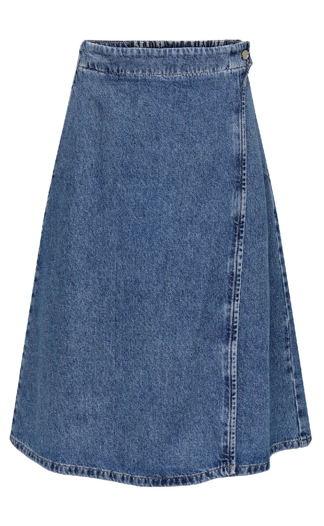 ONLY Skjørt - Thea Wrap Midi - Medium Blue Denim