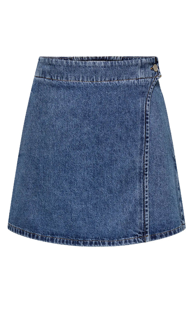 ONLY Skjørt - Thea Wrap Short - Medium Blue Denim