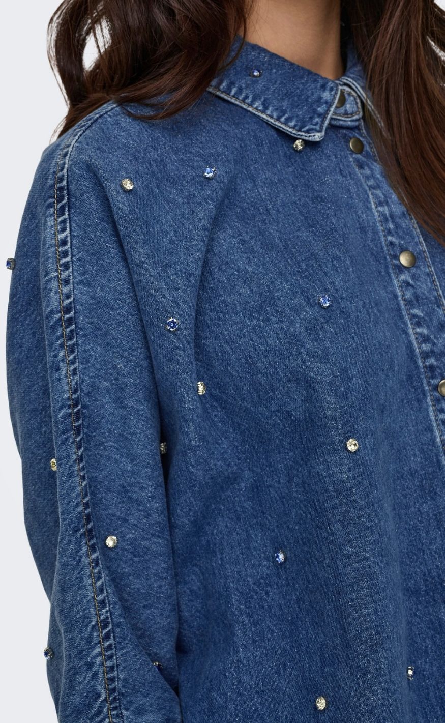 ONLY Skjorte - Grace Rhinestone - Medium Blue Denim