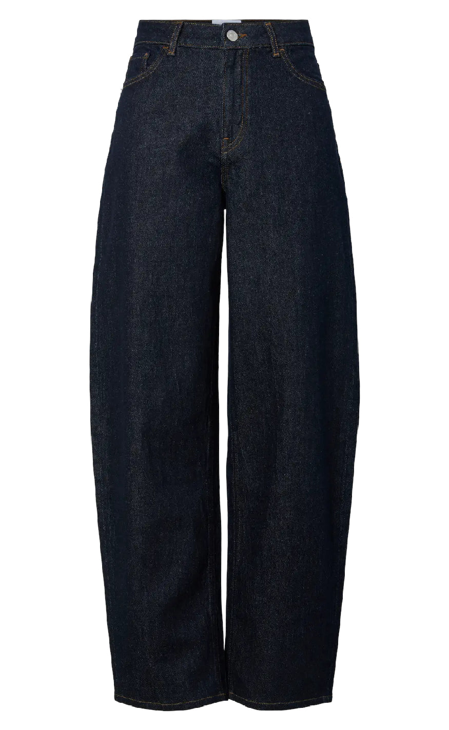 Pieces Bukser - Grace MW Barrel - Dark Blue Denim