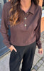 Say INA Copenhagen Bluse - Mira Polo - Dark Brown w. Gold Buttons