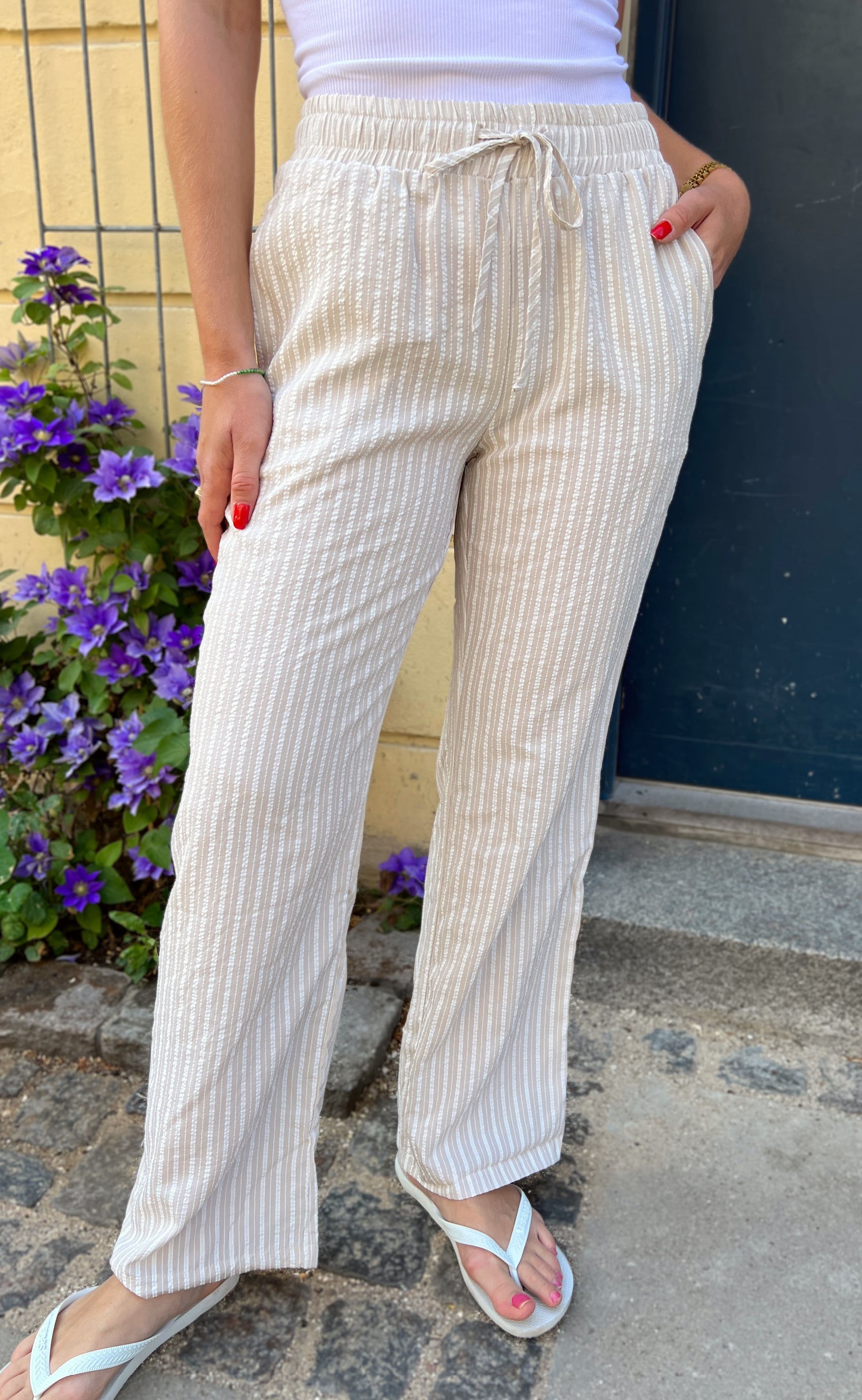 INA Copenhagen Bukser - Grace - Camel/White Stripe