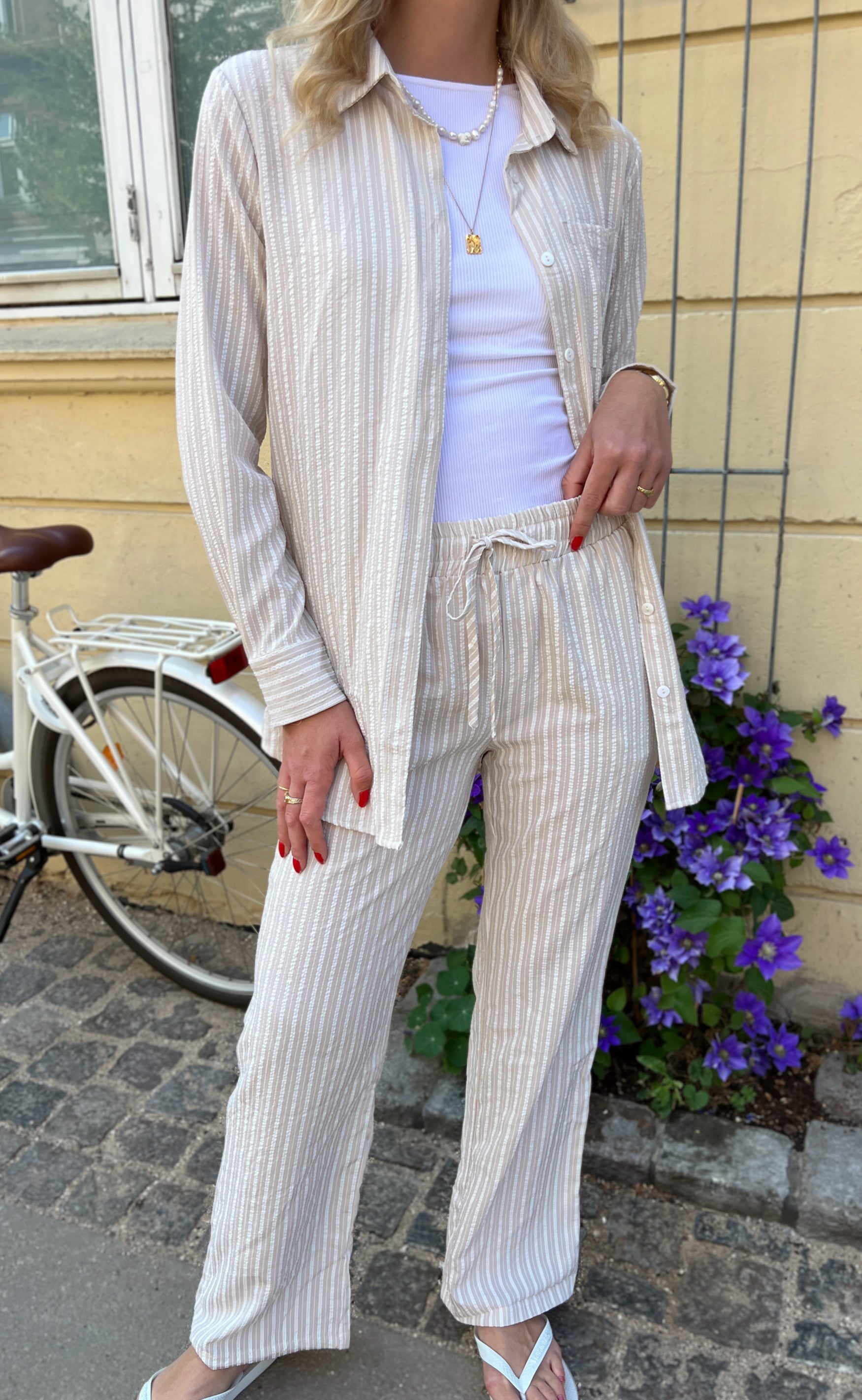INA Copenhagen Bukser - Grace - Camel/White Stripe