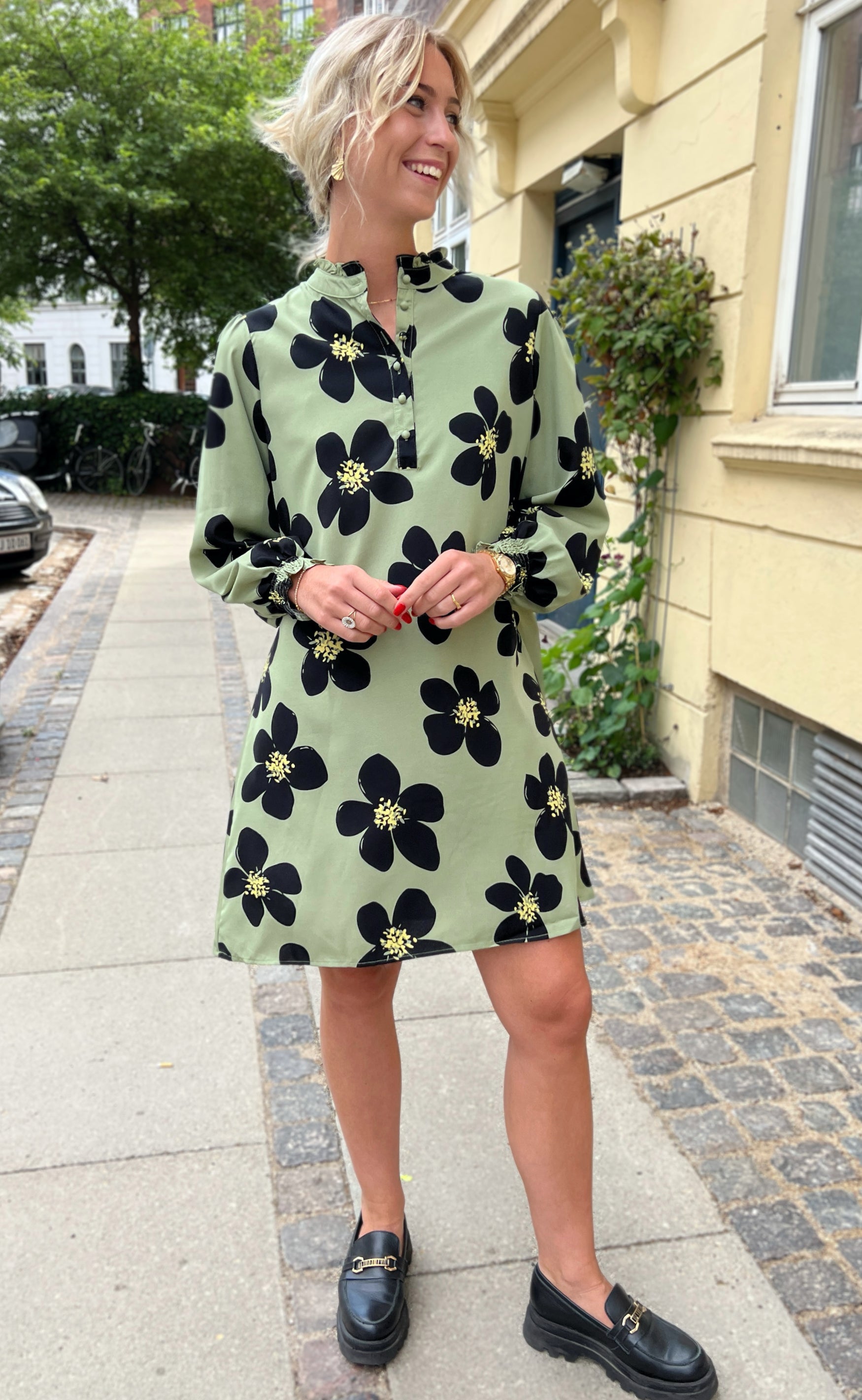 INA Copenhagen Kjole - Augusta - Dusty Green/Black Flower
