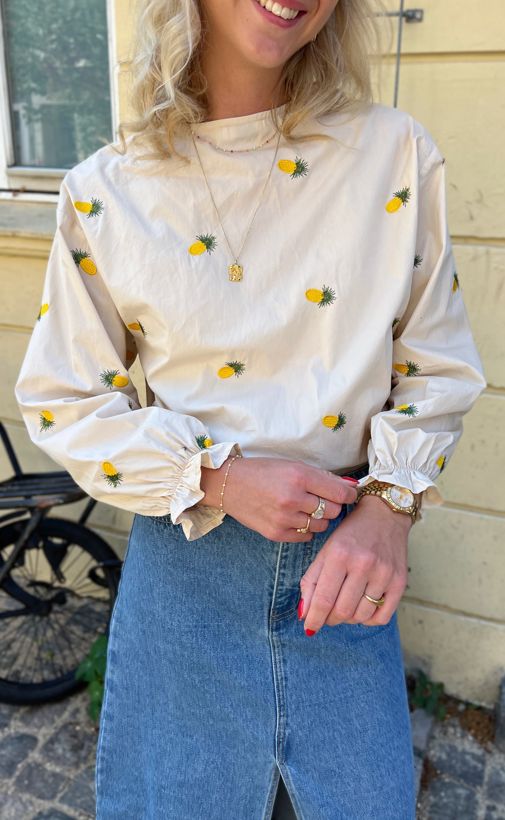 INA Copenhagen Bluse - Leonora - Off White W. Pineapple