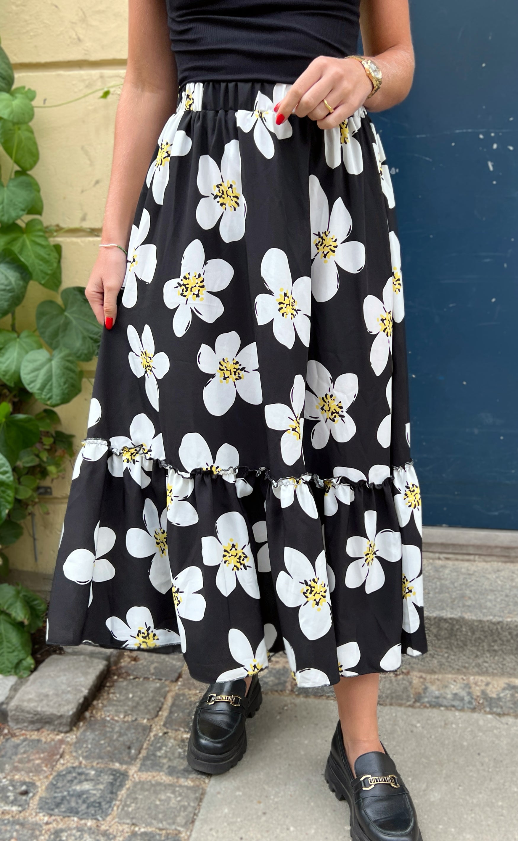 INA Copenhagen Skjørt - Hanna - Black/White Flower