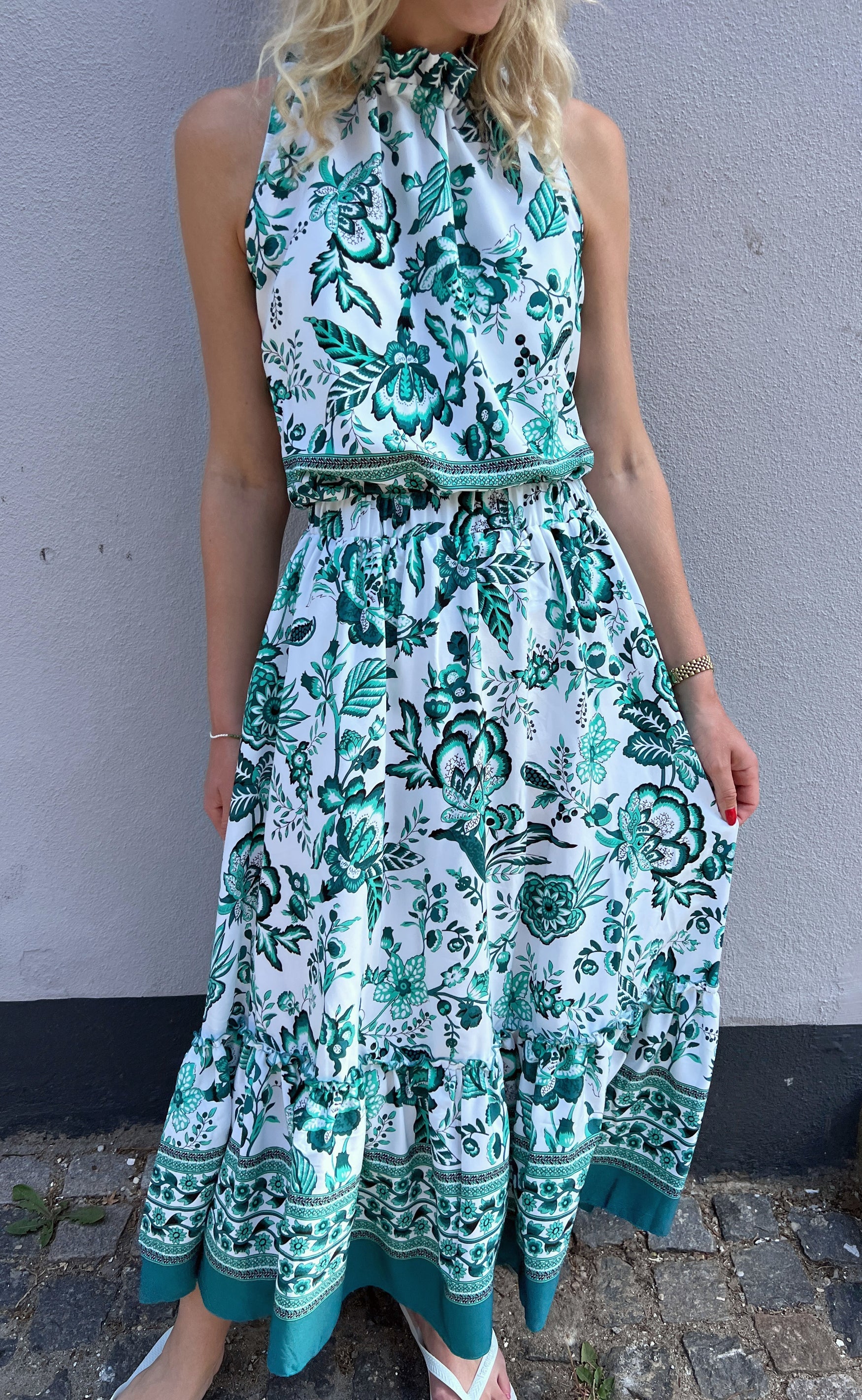 INA Copenhagen Topp - Ellen - White/Green Flower (vendbar)
