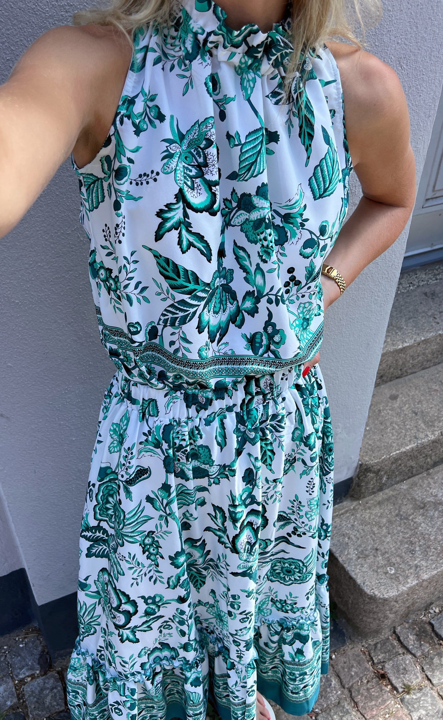 INA Copenhagen Topp - Ellen - White/Green Flower (vendbar)