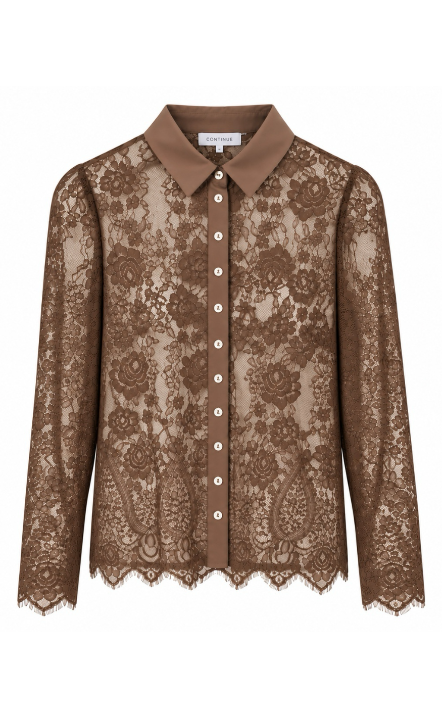 Continue Skjorte - Paloma Lace LS  - Caramel