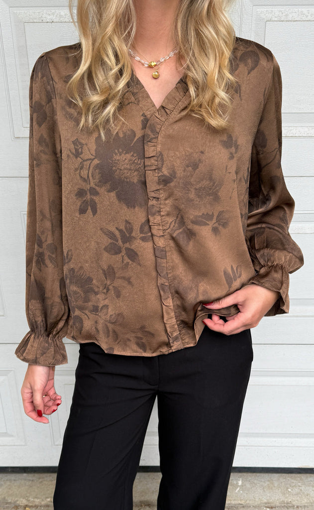 Say INA Copenhagen Bluse - Catja - Brown Flowers