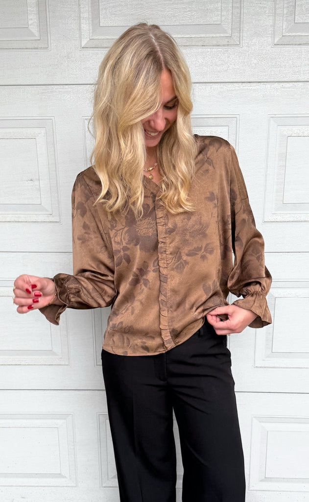 Say INA Copenhagen Bluse - Catja - Brown Flowers