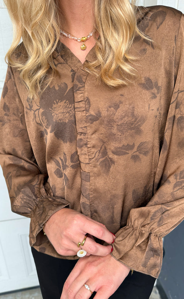 Say INA Copenhagen Bluse - Catja - Brown Flowers