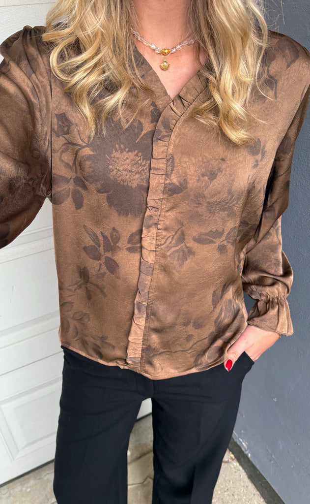Say INA Copenhagen Bluse - Catja - Brown Flowers
