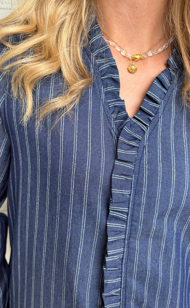 Say INA Copenhagen Bluse - Catja - Dark Denim Blue W. Pinstripe