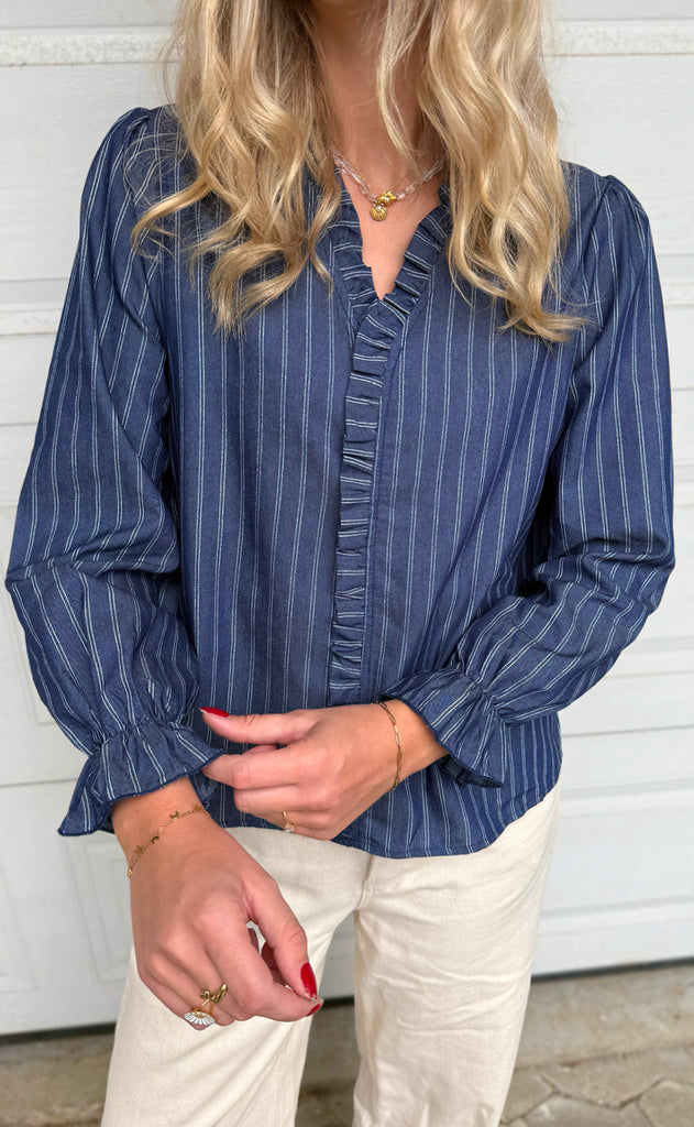 Say INA Copenhagen Bluse - Catja - Dark Denim Blue W. Pinstripe