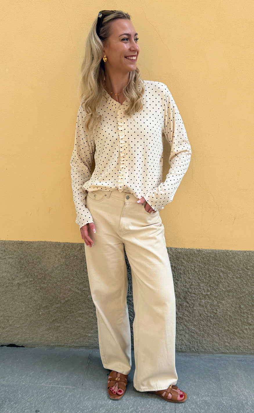 Say INA Copenhagen Bluse - Catja Stretch - Beige W. Brown Dots