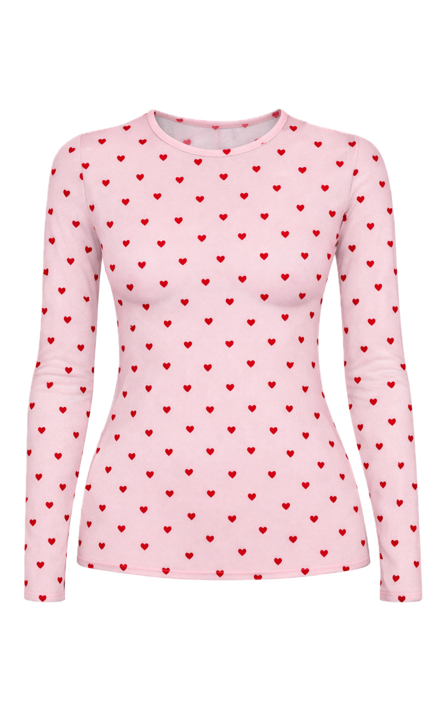 Say INA Copenhagen Bluse - Sophia Mesh - Pink W. Red Hearts