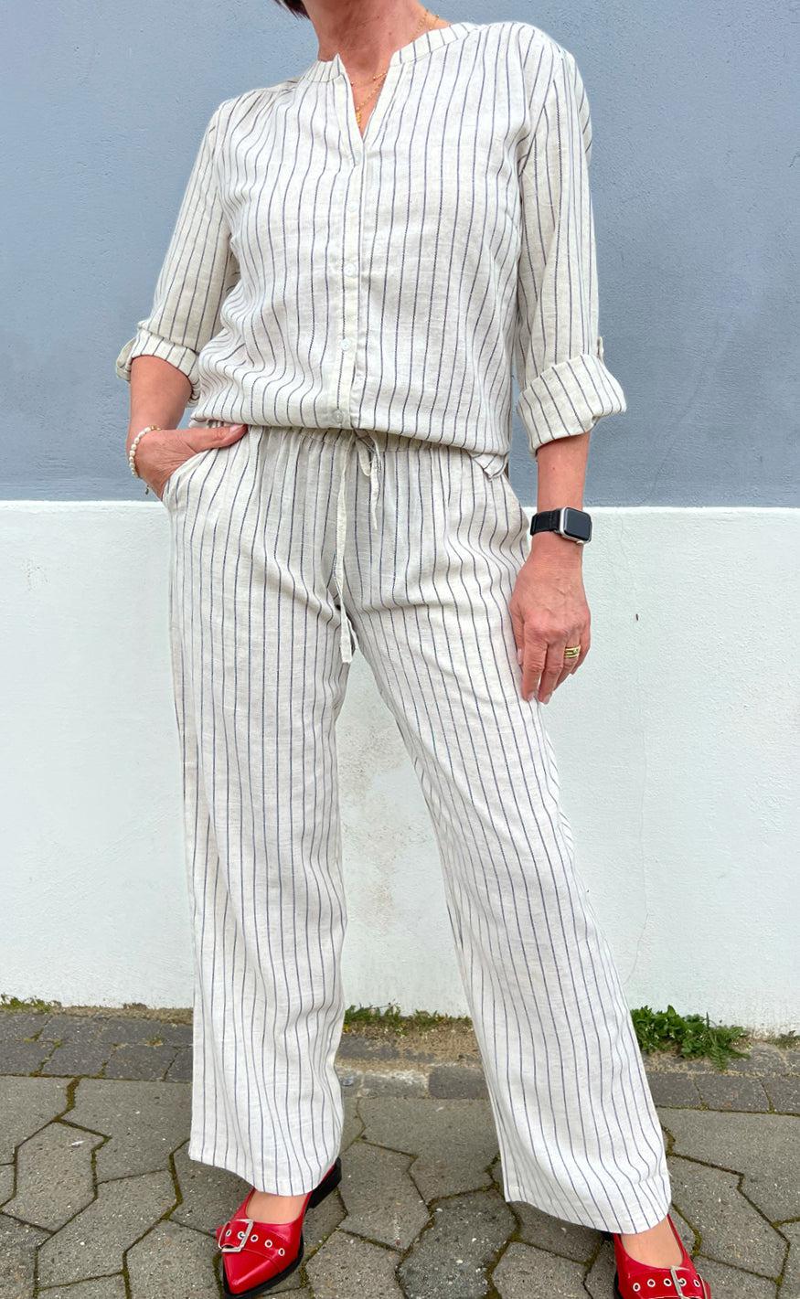 Say INA Copenhagen Bukser - Juliana Linen - Off White / Black Striped