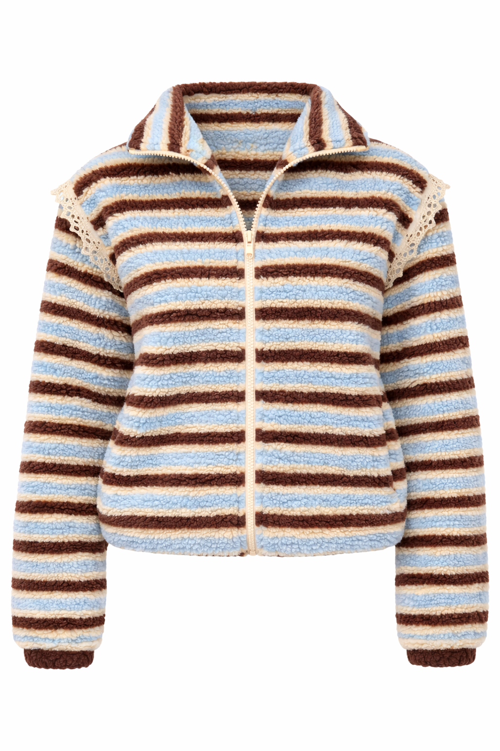 Say INA Copenhagen Fleece Jakke - Fia - Beige / Brown / Blue Striped