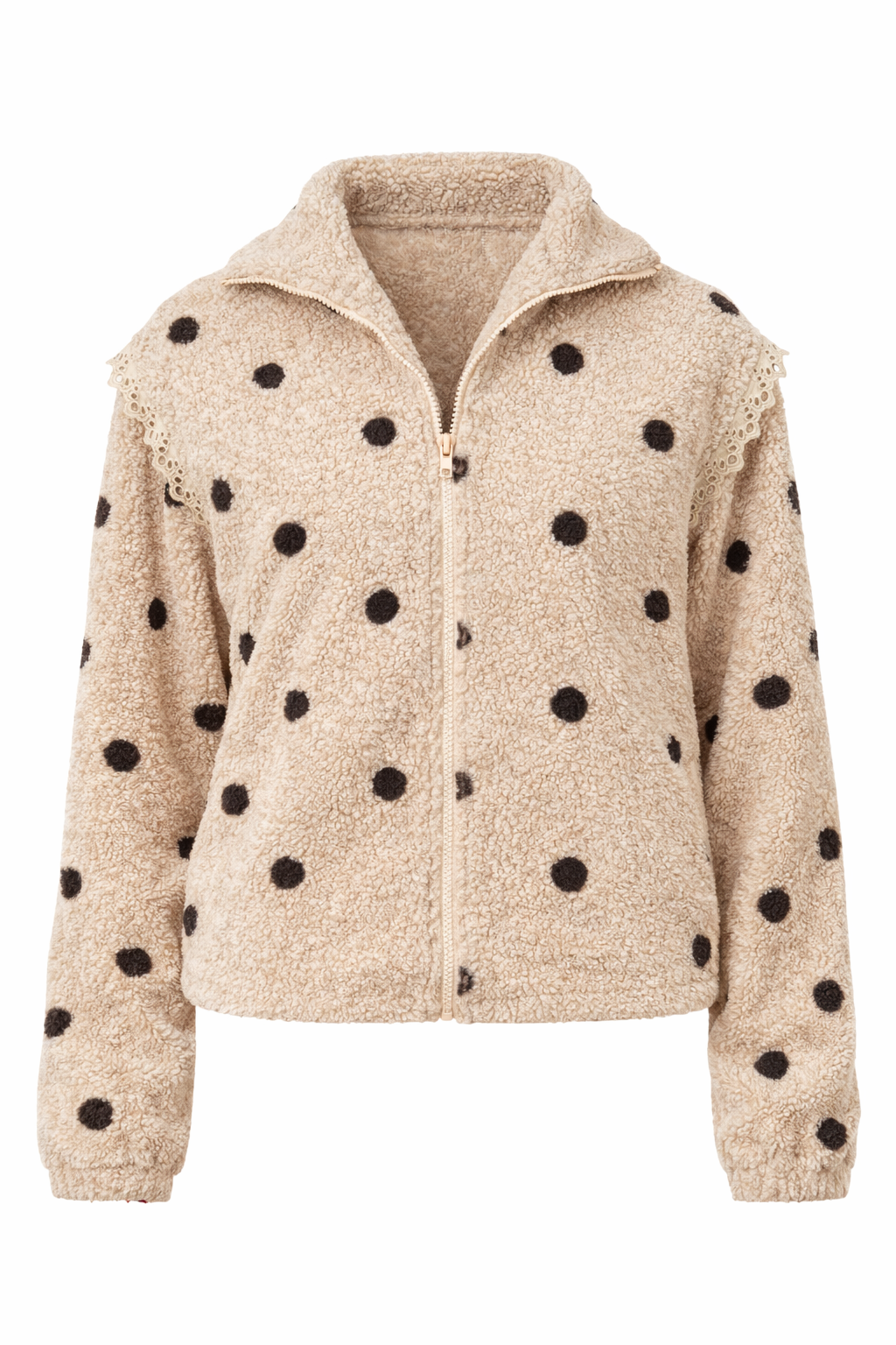 Say INA Copenhagen Fleece Jakke - Fia - Beige W. Black Dots