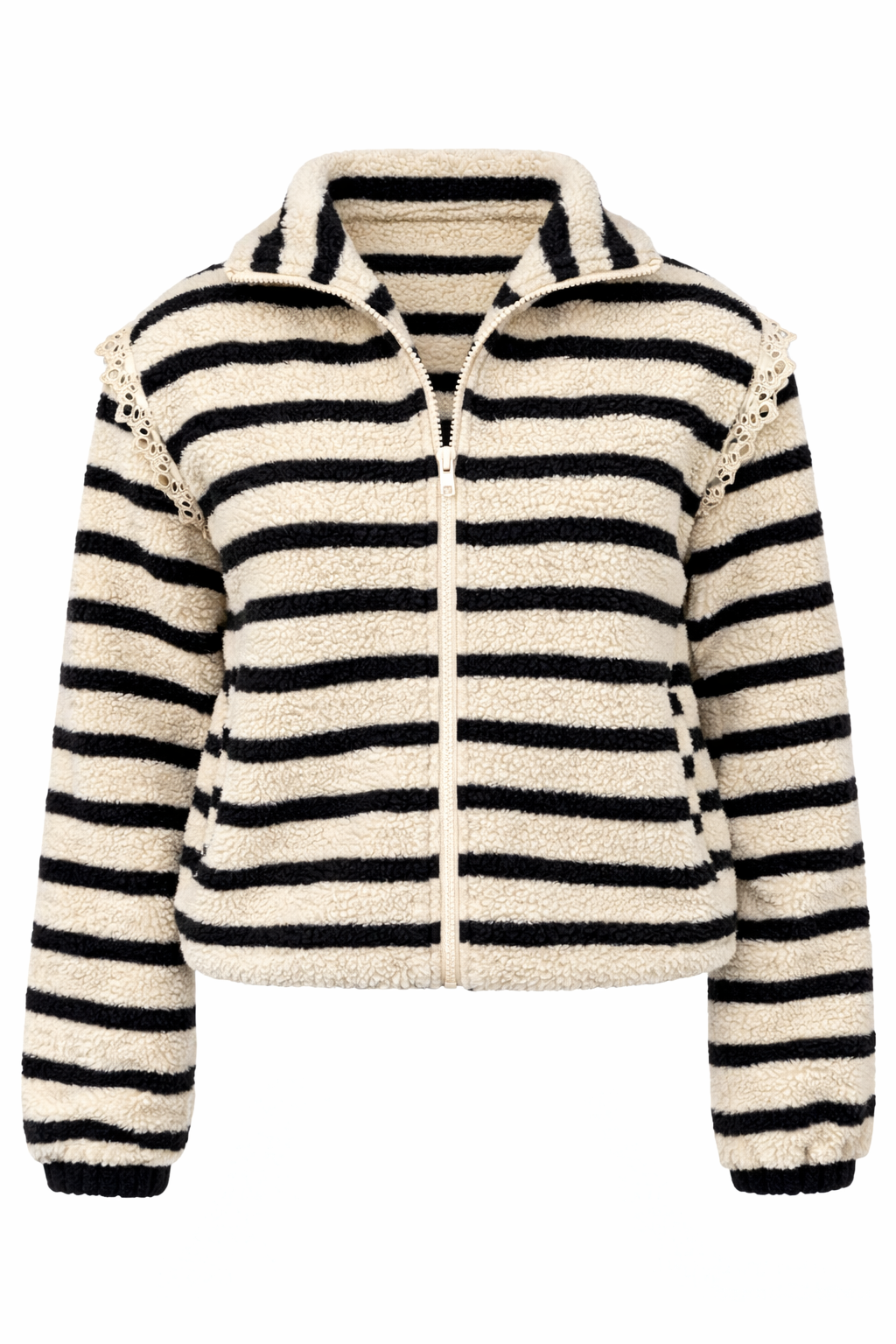 Say INA Copenhagen Fleece Jakke - Fia - Beige W. Black Stripes