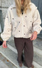 Say INA Copenhagen Fleecejakke - Fia - Beige W. Brown Embroidery Hearts