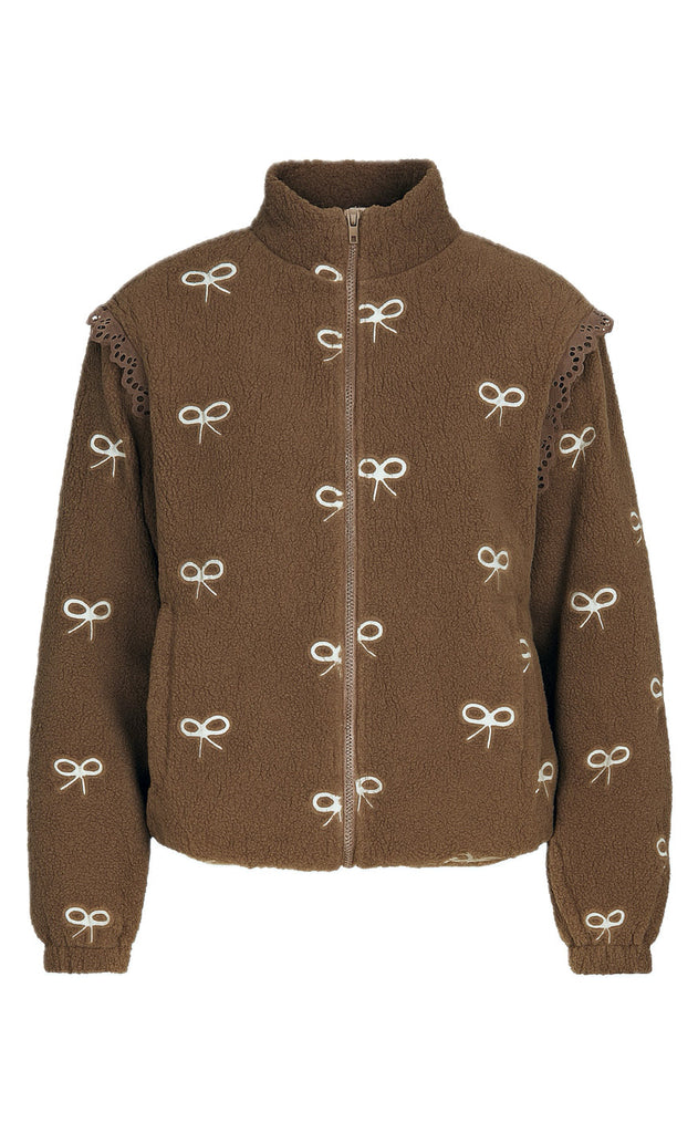 Say INA Copenhagen Fleece Jakke - Fia - Brown W. Bow Embroidery