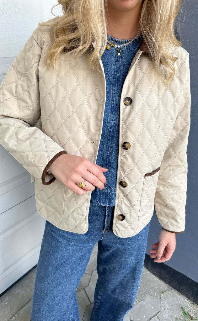 Say INA Copenhagen Jakke - Adele Quilt - Beige W. Corduroy