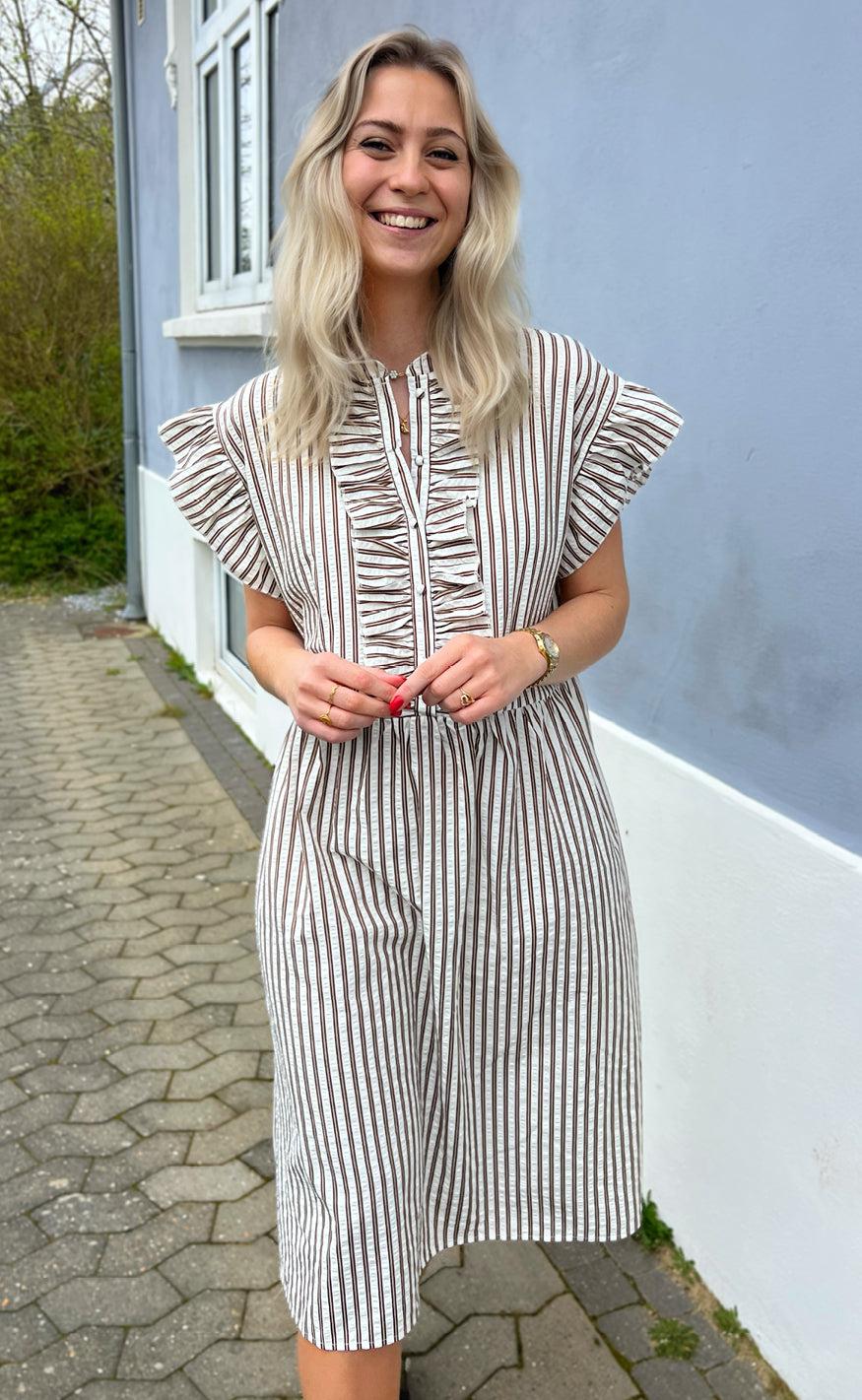 Say INA Copenhagen Kjole - Amelia - White/Brown Striped