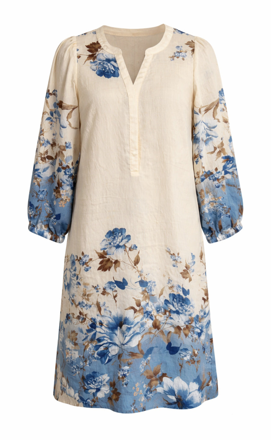 Say INA Copenhagen Kjole - Carly - Off White W. Blue / Brown Flowers