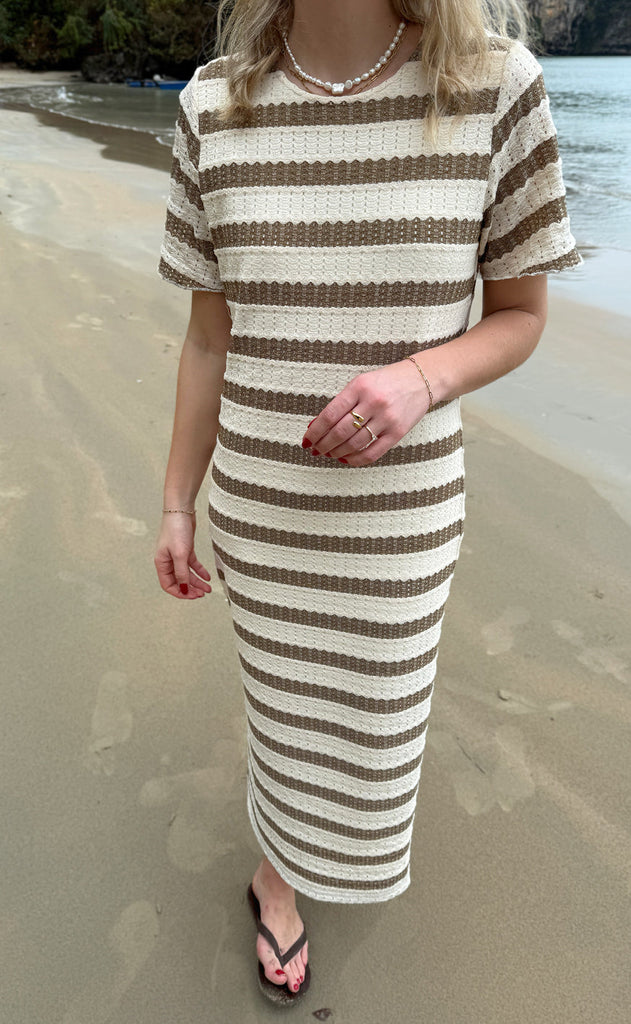 Say INA Copenhagen Kjole - Carolina Knit - Light Brown Striped