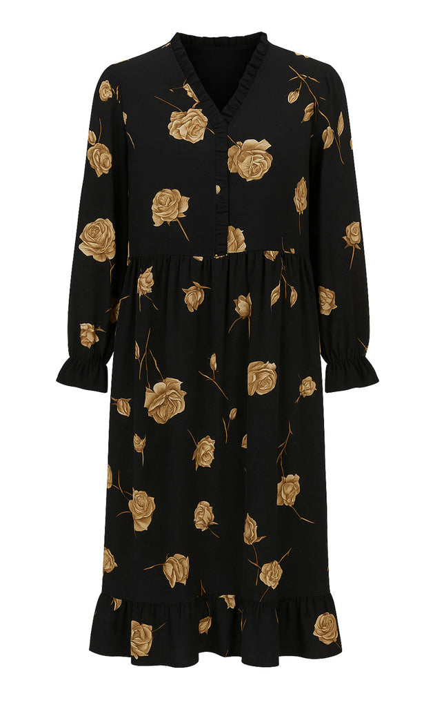 Say INA Copenhagen Kjole - Catja - Black W. Roses