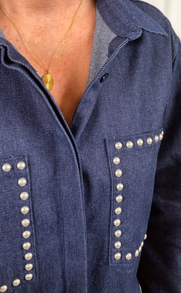 Say INA Copenhagen Kjole - Cilla Denim - Dark Blue Denim W. Studs