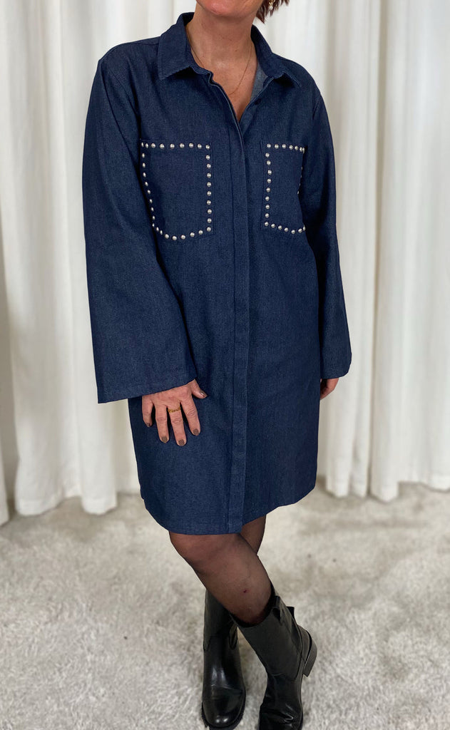 Say INA Copenhagen Kjole - Cilla Denim - Dark Blue Denim W. Studs