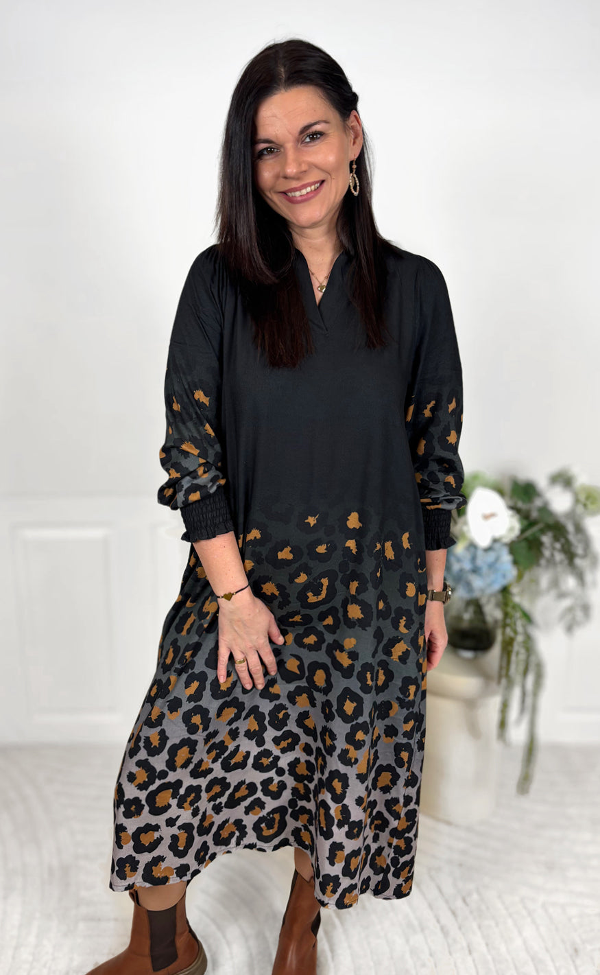 Say INA Copenhagen Kjole - Elva Long - Black W. Leopard