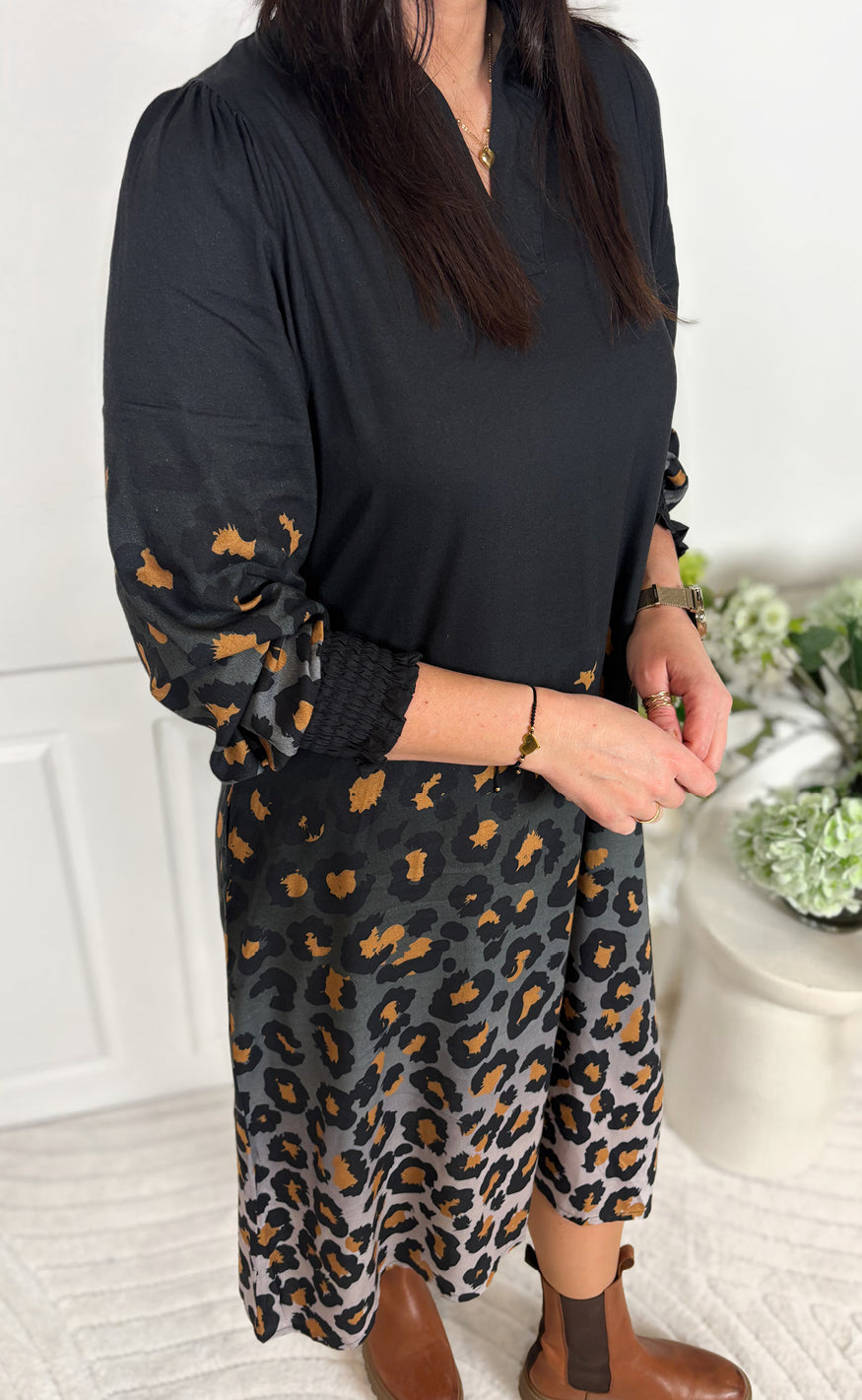 Say INA Copenhagen Kjole - Elva Long - Black W. Leopard