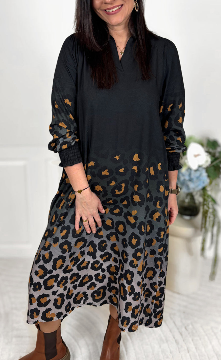 Say INA Copenhagen Kjole - Elva Long - Black W. Leopard
