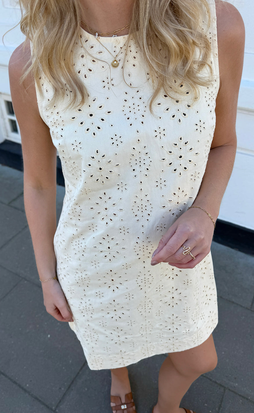 Say INA Copenhagen Kjole - Maja - Off White Denim W. Embroidery