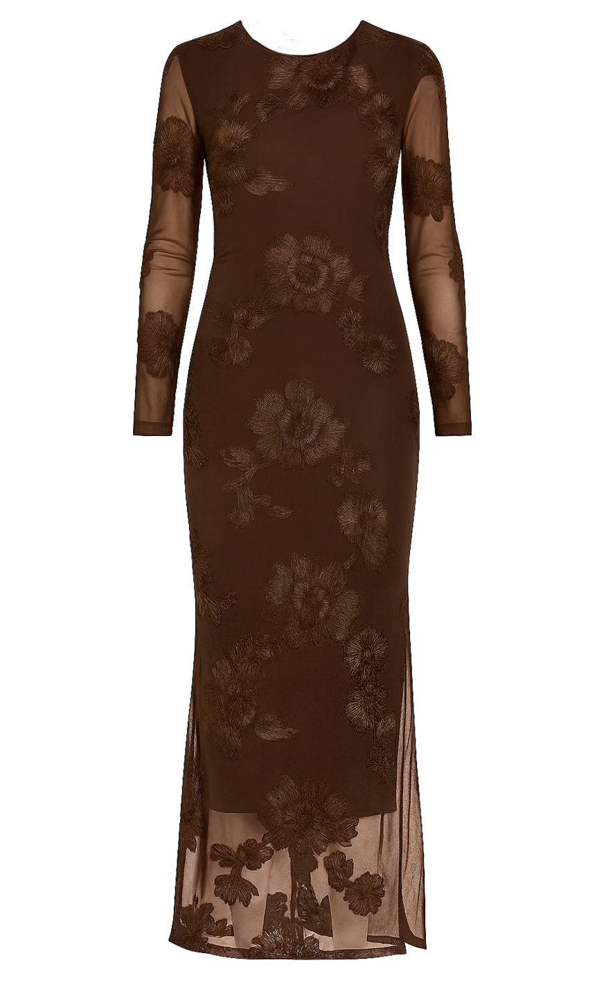 Say INA Copenhagen Kjole - Maria LS - Dark Brown 3D Flowers