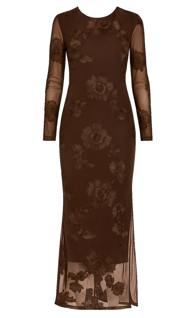 Say INA Copenhagen Kjole - Maria LS - Dark Brown 3D Flowers