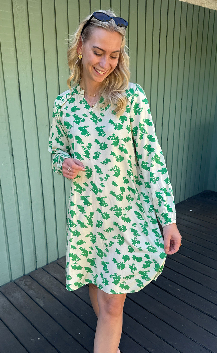 Say INA Copenhagen Kjole - Mira - White / Green Flowers