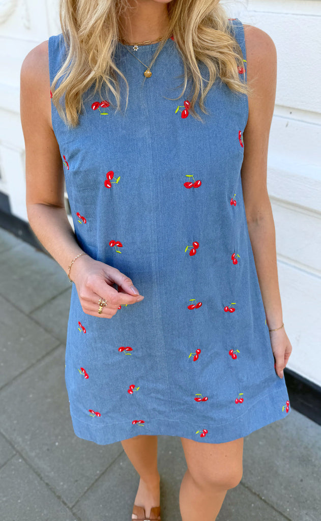 Say INA Copenhagen Kjole - Naja - Denim Blue w. Cherries